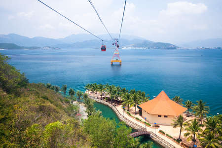 Cable car over sea leading to Vinpearl Amusement Park Nha Trang Vietnam.のeditorial素材
