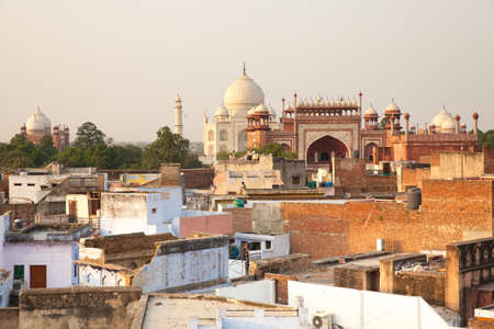 Agra, India - 10 October, 2014: Behind the scenes view of Taj Mahal from the roof of Taj Ganj area on 10 October, 2014, Agra, India.のeditorial素材