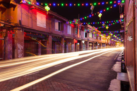Malacca, Malaysia - 09 August 2014: Holiday illumination on the street of Malacca during Hari Raya Puasa celebrations on 09 August 2014, Malacca, Malaysia.のeditorial素材