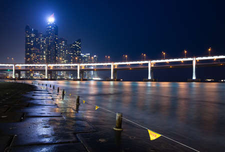 Night view of Haeundae Park skyscrapers, Busanの写真素材