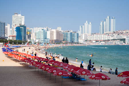 Busan South Korea August 22 2014: The view of Haeundae beach one of the popular beaches of Busan...