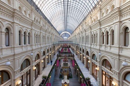 Moscow Russia April 29 2014: The view of GUM central department store interior from the balcony on April 29 2014 Red Square Moscow Russia.のeditorial素材