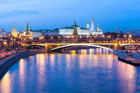 Dusk view of the Moscow Kremlin from Moskva river Moscow Russia.の写真素材