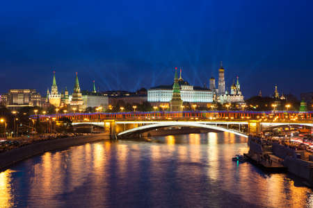 Moscow Russia May September 2015: Victory Day World War II 60th anniversary celebrations in Moscow with light show over Kremlin on May September 2015 in Moscow Russia.の写真素材