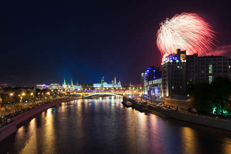 Moscow Russia May September 2015: Victory Day World War II 60th anniversary celebrations in Moscow with fireworks and light show over Kremlin on May September 2015 in Moscow Russia.の写真素材