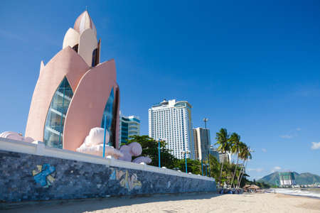 Daytime view of Tram Huong Lotus Flower Tower and Nha Trang skyline in a sunny day on December 9, 2015, Nha Trang, Vietnam.のeditorial素材