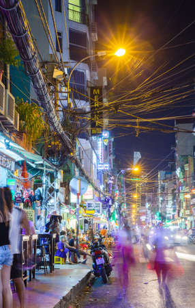 Ho Chi Minh City, Vietnam - November 20, 2015: Night view of crowded Bui Vien street, famous backpackers area in Saigon, November 20, 2015, Vietnam.のeditorial素材