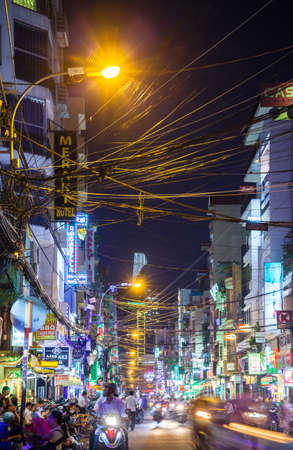 Ho Chi Minh City, Vietnam - November 20, 2015: Night view of crowded Bui Vien street, famous...
