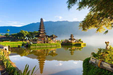 Pura Ulun Danu Bratan at sunrise, famous temple on the lake, Bedugul, Bali, Indonesia.の写真素材