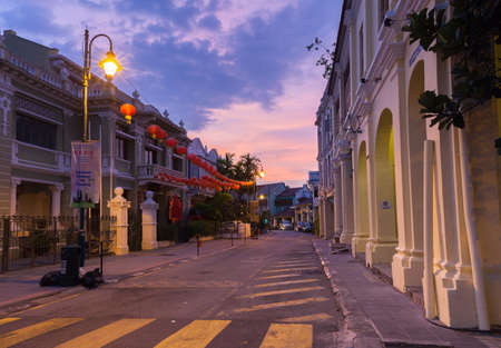George Town, Penang - March 24, 2016: Dusk view of on Armenian Street and Yap Kongsi clan house, George Town, Penang, Malaysia on March 24, 2016.のeditorial素材