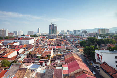 Georgetown, Malaysia - March 27, 2016: Panoramic view over historical part of the Georgetown on March 27, 2016 in Penang, Malaysia.のeditorial素材