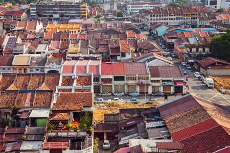 Georgetown, Malaysia - March 27, 2016: Panoramic view over historical part of the Georgetown on March 27, 2016 in Penang, Malaysia.のeditorial素材