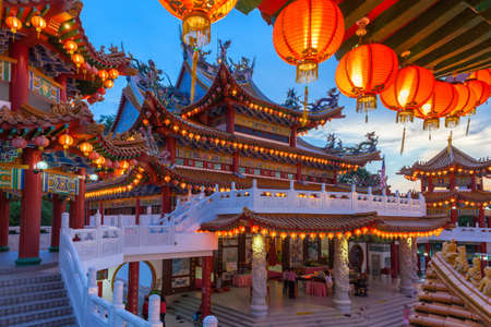 Dusk view of Thean Hou Temple illuminated for the Mid-Autumn festival on September 15, 2016 in Kuala Lumpur, Malaysia.の写真素材