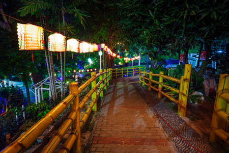 Night park decorated with paper lanterns on Mid-Autumn Festival at Thean Hou Temple, Kuala Lumpur, Malaysia.の写真素材