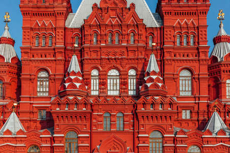 Architectural details of the facade of Historical State Museum of Russia, Red Square, Moscow.の写真素材