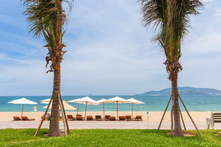 The Nha Trang Beach on a sunny day, the popular tourist destination in Vietnamの写真素材