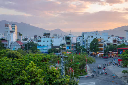 Nha Trang, Vietnam - August 30, 2018: The beautiful sunset sky over the city on August 30, 2018 in Nha Trang, Vietnamのeditorial素材