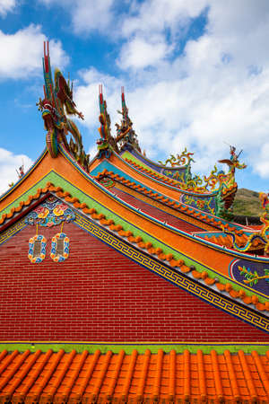 Architectural details of the old Chinese temple located in Jiufen village on November 7, 2018, in Jiufen, Taiwanのeditorial素材