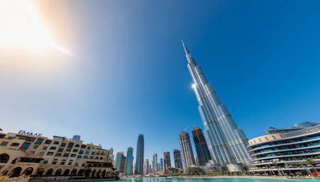 Dubai, UAE - January 25, 2020: Panoramic view of the Burj Khalifa and the Dubai Mall area on January 25, 2020 in Dubai, UAEのeditorial素材