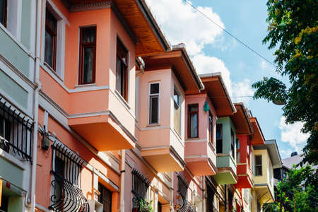 Colorful historical house in Balat a popular photo spot, Istanbul, Turkeyの写真素材