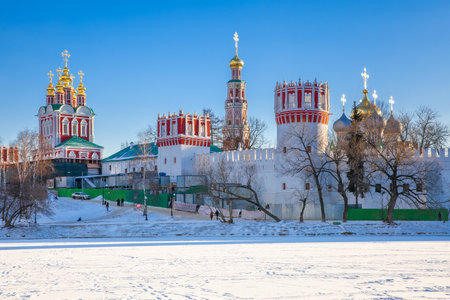 A view of the Novodevichy Convent in winter,  Moscow, Russiaのeditorial素材