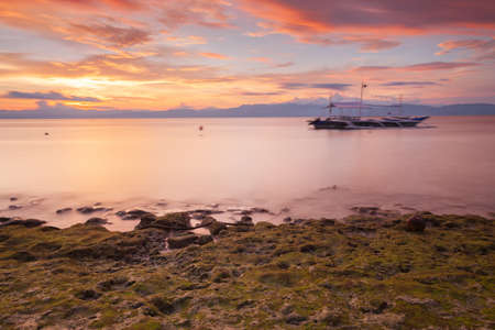 Magnificent sunset at the Moalboal beach, Cebu, Philippines