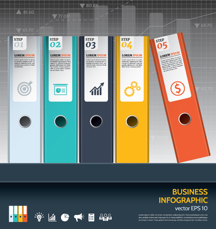 Modern business ring binders illustration steps to success in front of financial graph chart.のイラスト素材