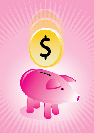 Piggy Bank with Coin Poster in pink backgroundのイラスト素材