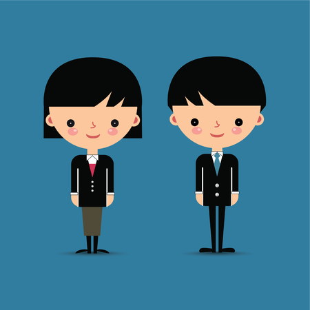 Business man and woman characters isolated on blue backgroundのイラスト素材