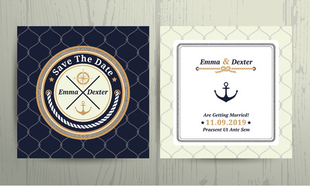 Nautical rope wedding save the date card on fishnet backgroundのイラスト素材