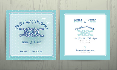 Nautical anchor rope tying the knot wedding card on polka dot pattern cyan backgroundのイラスト素材