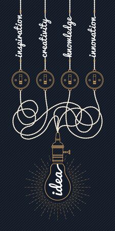 Vintage bulb idea circuit board on striped backgroundのイラスト素材