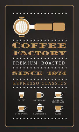 Vintage poster menu coffee factory in retro style on dark backgroundのイラスト素材