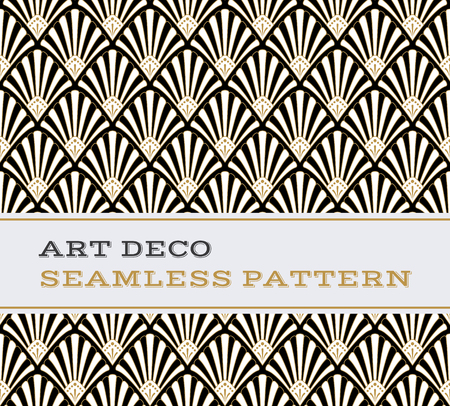 Art Deco seamless pattern with black white and gold colours