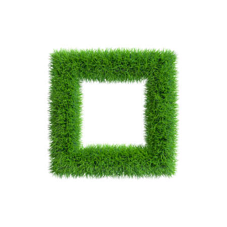 Grass frame in form of square. Isolated on white background.3D rendering illustration.