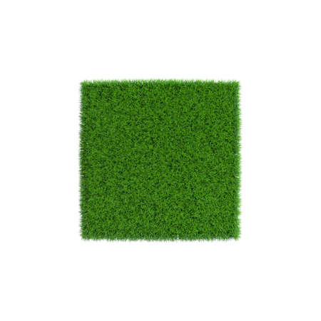 Patch of grass in form of square. Isolated on white background.3D rendering illustration. の写真素材