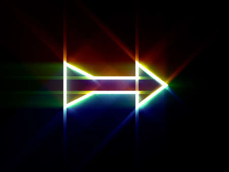 Glowing arrow on black background. Digital illustration.