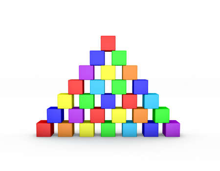 Pyramid from toy building blocks.Isolated on white background. 3D rendering illustration.Front view.