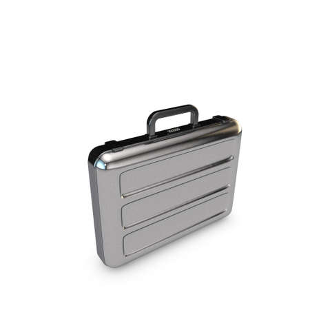 Metallic suitcase. Isolated on white background. 3D rendering illustration.の写真素材
