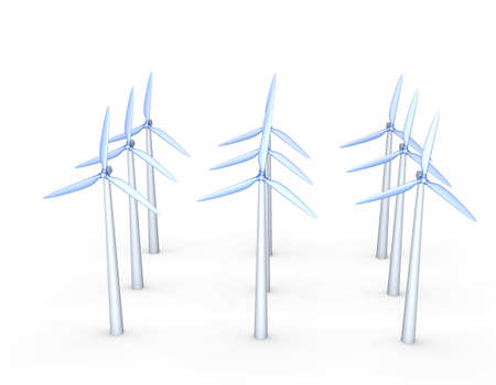 Wind turbin set.Isolated on white background. 3D rendering illustration.の写真素材