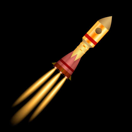 Space rocket launch isolated on black background. Vector illustrationのイラスト素材