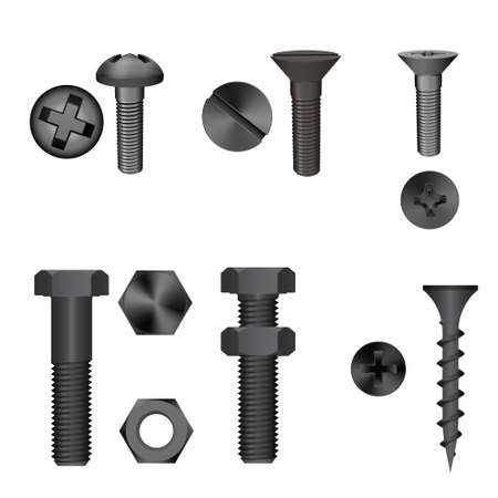 metallic screw set isolated on white background. Vector illustration.のイラスト素材
