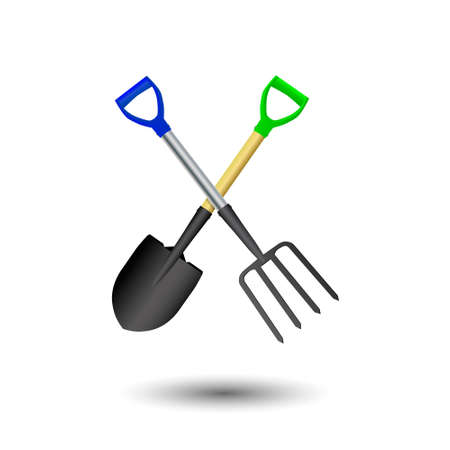 Crossed shovel and pitchfork. Isolated on white background. Vector illustration.のイラスト素材