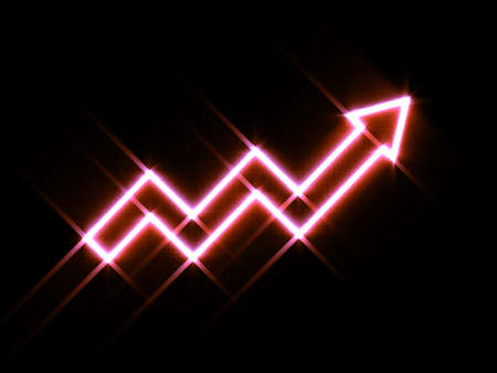 Glowing arrow on black background. Digital illustration.の写真素材