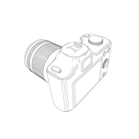 Photo camera. Isolated on white background.  Vector outline illustration.のイラスト素材