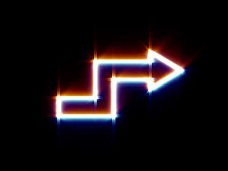 Glowing arrow on black background. Digital illustration.の写真素材