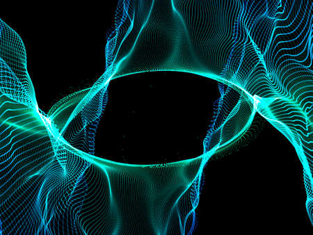 Abstraction of wave particles. Black background. Digital illustration.