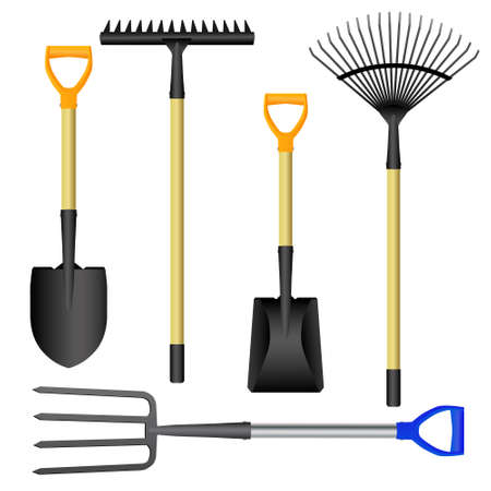 Rake, shovel, pitchfork set isolated. Vector illustrationのイラスト素材