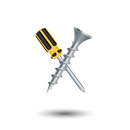 Crossed screwdriver and screw. Isolated on white background. Vector illustration.のイラスト素材