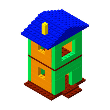 House from plastic construction bricks. Isolated on white background. 3d Vector colorful illustration.3d isometric style.のイラスト素材